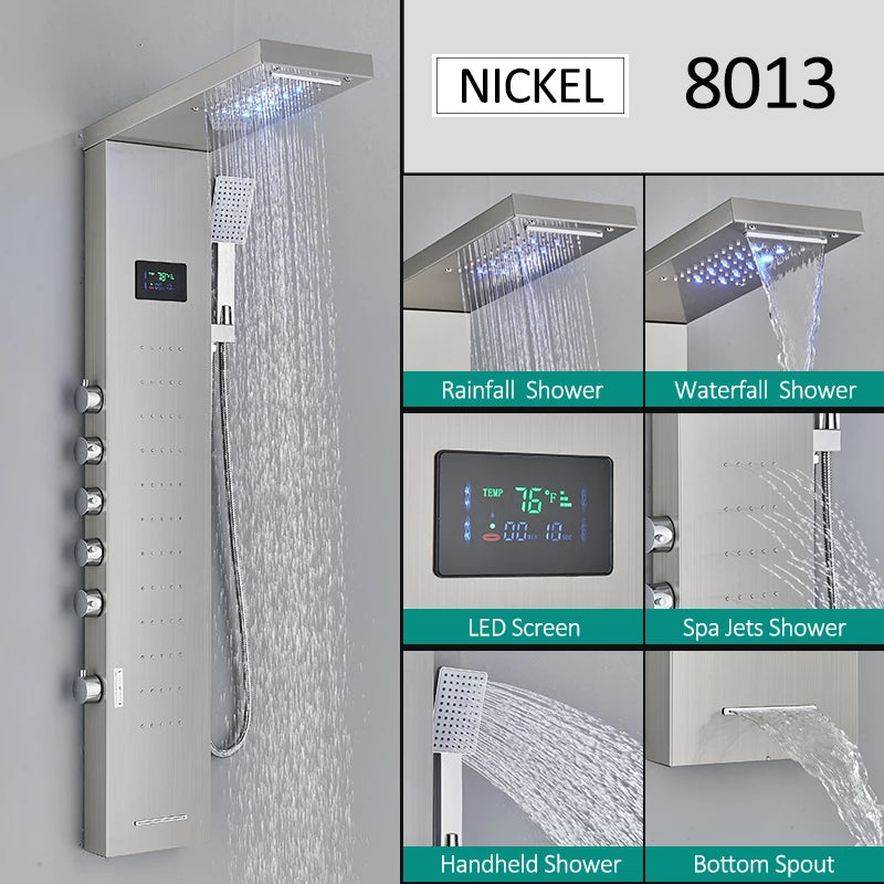 Led Shower Panel Tower System Rain Waterfall Shower