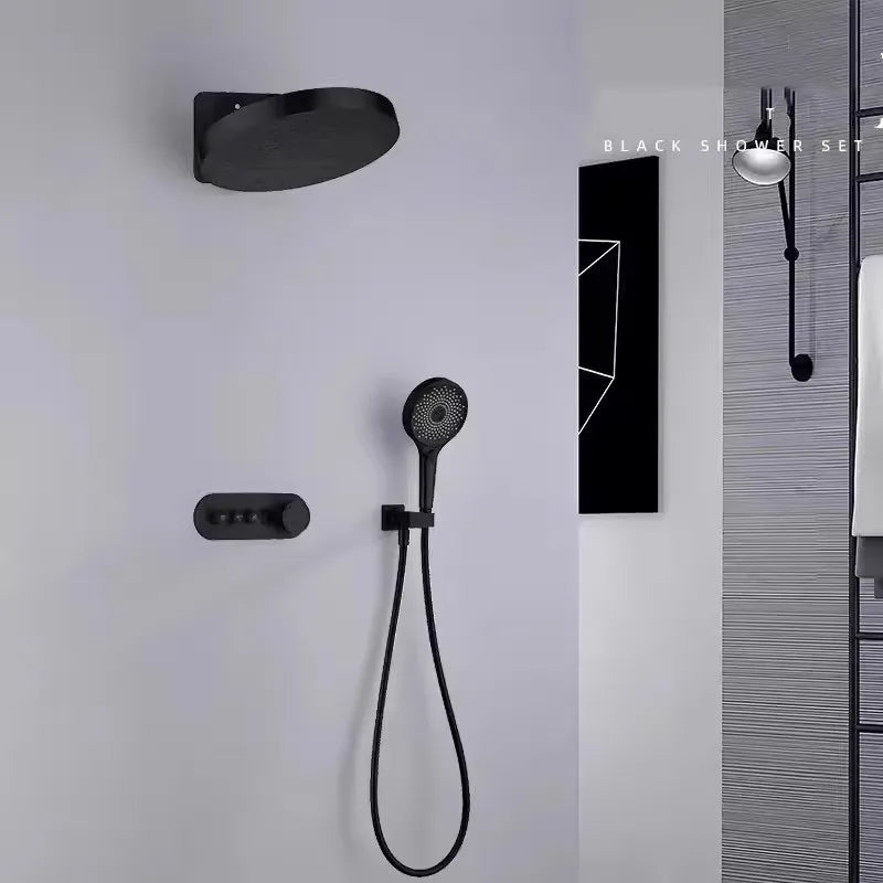 Rainfall Shower Wall Mounted Gray Thermostatic Shower Faucet