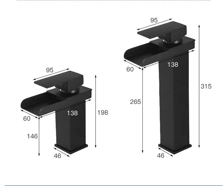 Black Waterfall Bathroom Basin Faucet Square Vanity Sink