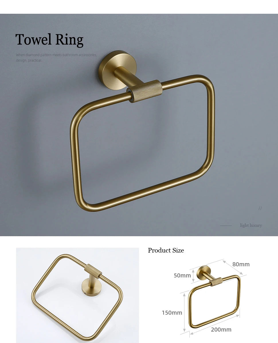 Gold Bathroom Towel Bar Bath Robe Hook Brass
