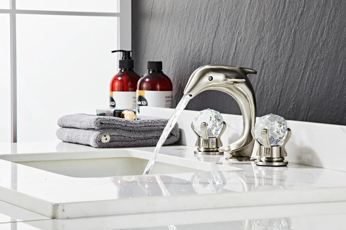 3pcs Golden Bathroom Basin Faucet Crystal Handle Widespread