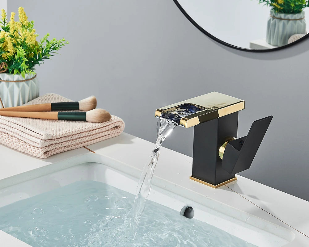 Rozin Led Bathroom Basin Faucet Black Waterfall Sink