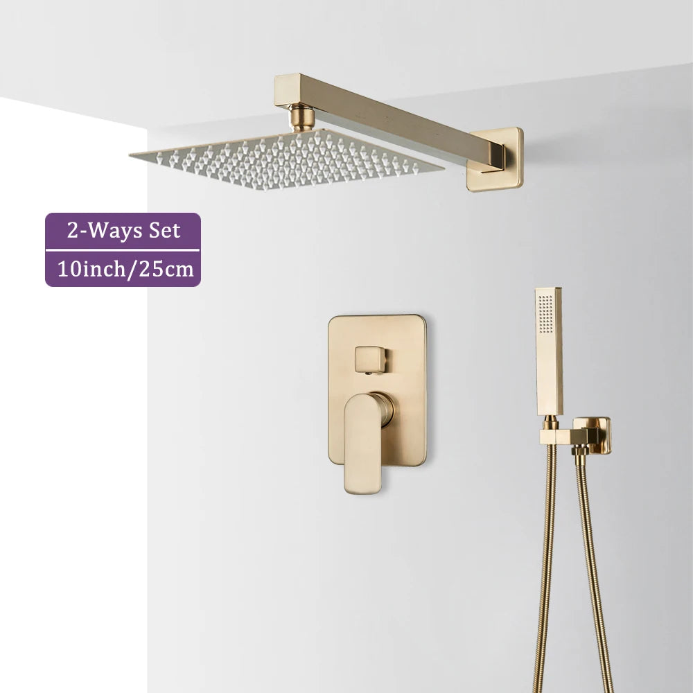 Brushed Gold Bathroom Shower Faucet 2/3 Way Rainfall