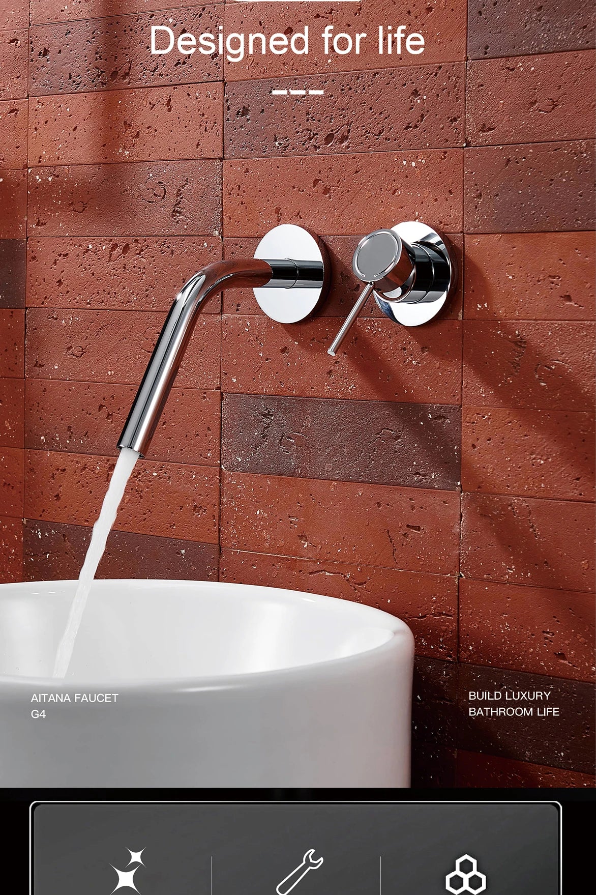 Luxury Brass Wall Mounted Bathroom Faucet Embedded Design