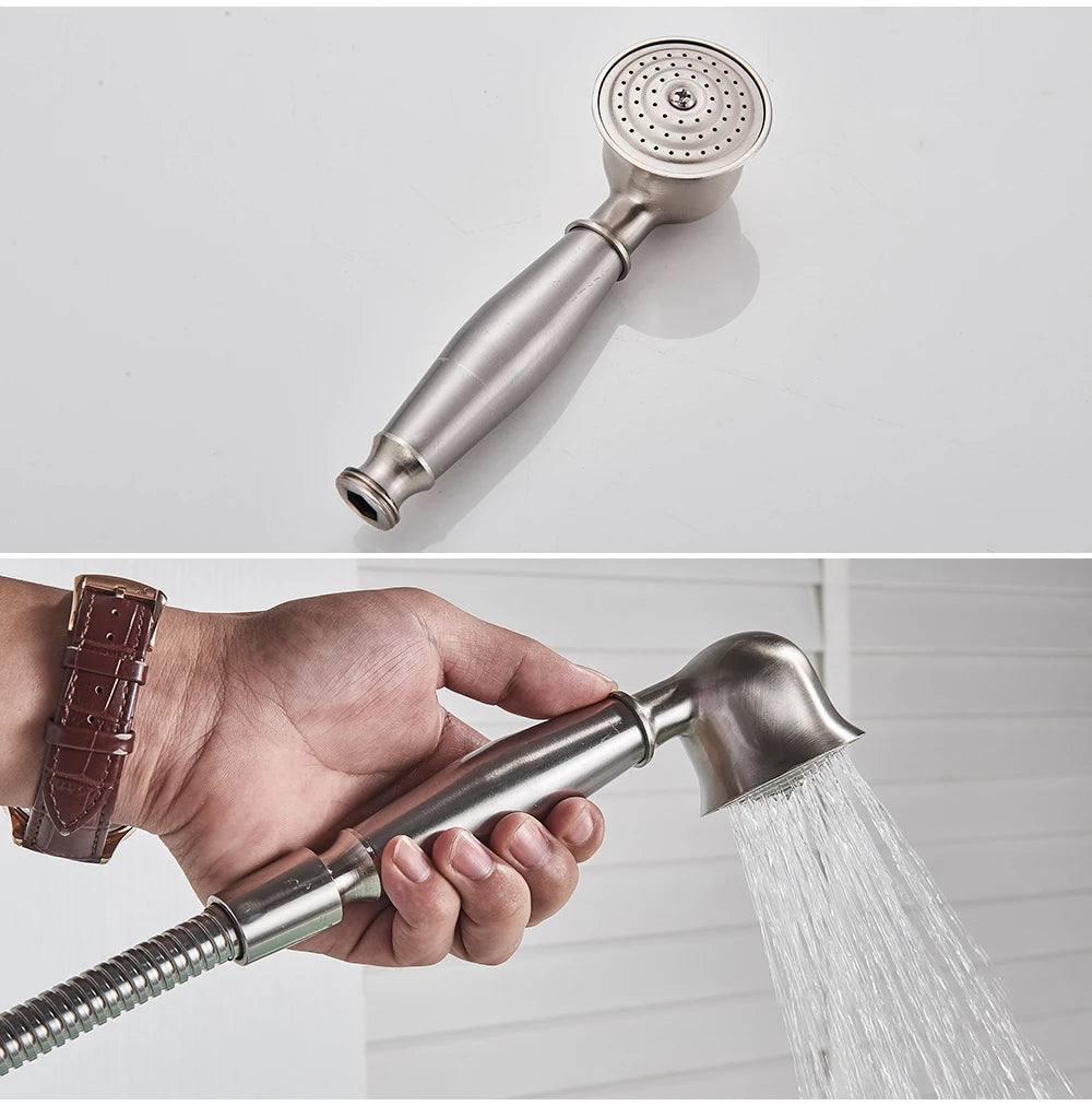 Antique Brass Floor Mounted Bathtub Shower Faucet Dual