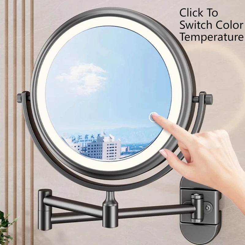 Folding Bathroom Wall Mirror Double-Sided Makeup Mirror Light