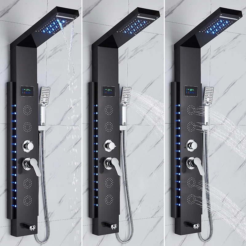 Black Wall-Mounted Shower Panel Shower Column Waterfall Nozzle