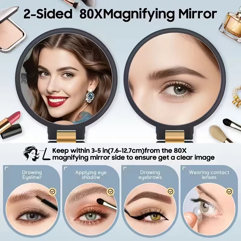 Hd Double-Sided Makeup Mirror 1x/80x Magnification Handheld