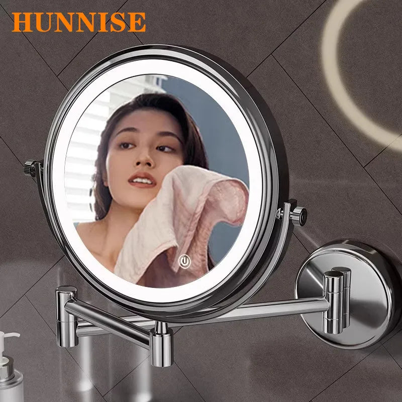 Touch Led Folding Bathroom Mirrors Double Face 5x