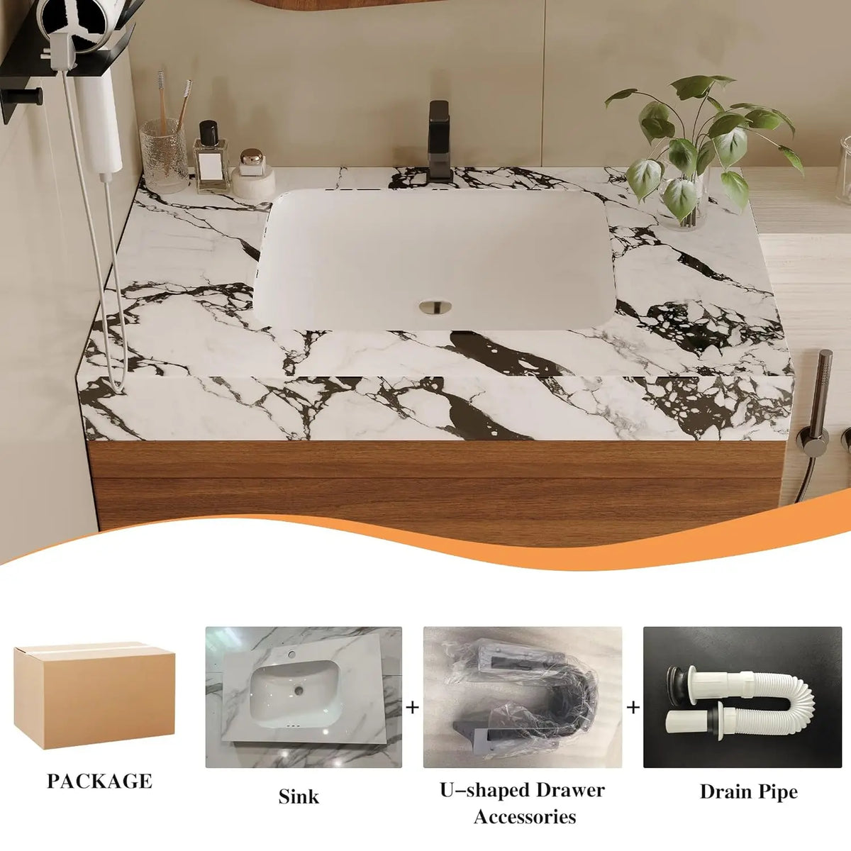 30 Modern Floating Bathroom Vanity Faux Marble Top