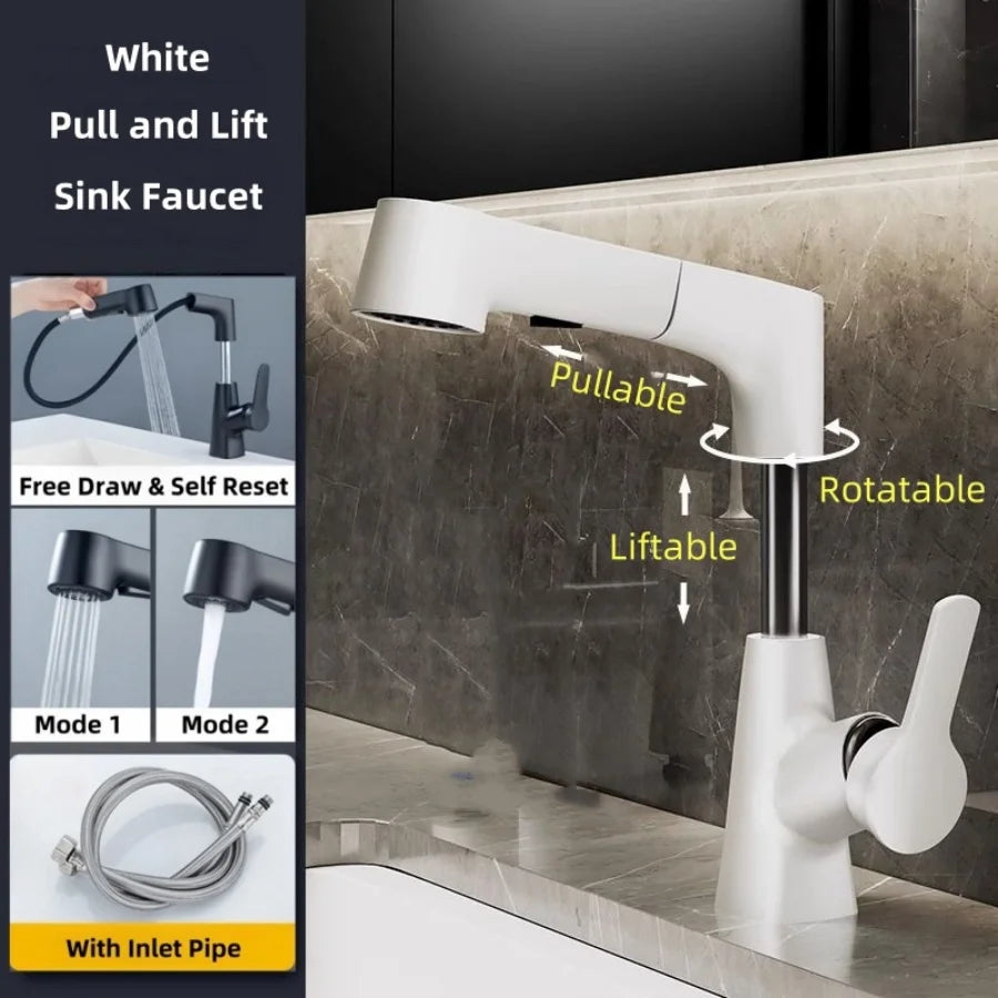 Bathroom Sink Faucet Pull Out Sprayer Handle Hole