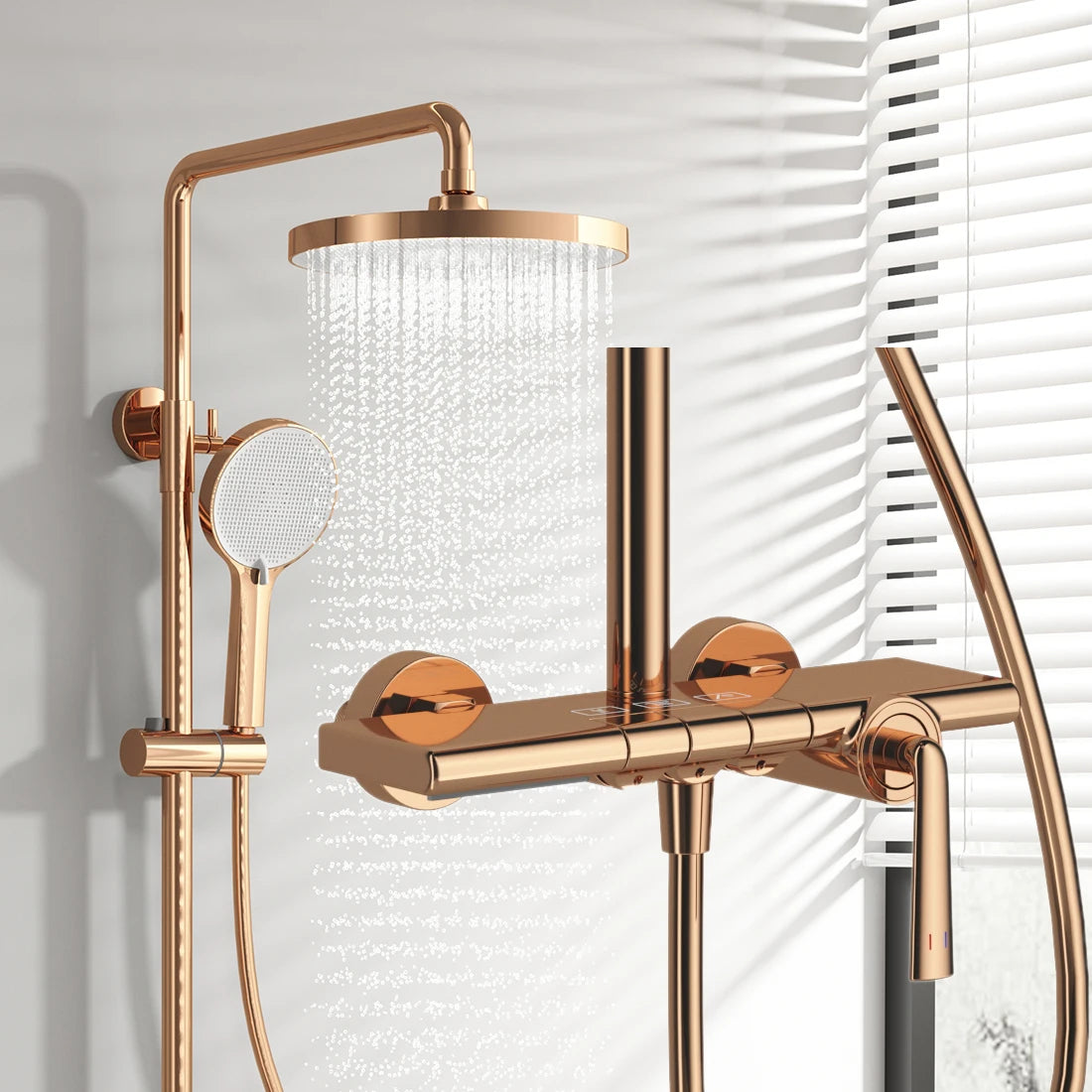 Brushed Rose Gold Bathroom Shower System Faucet 12