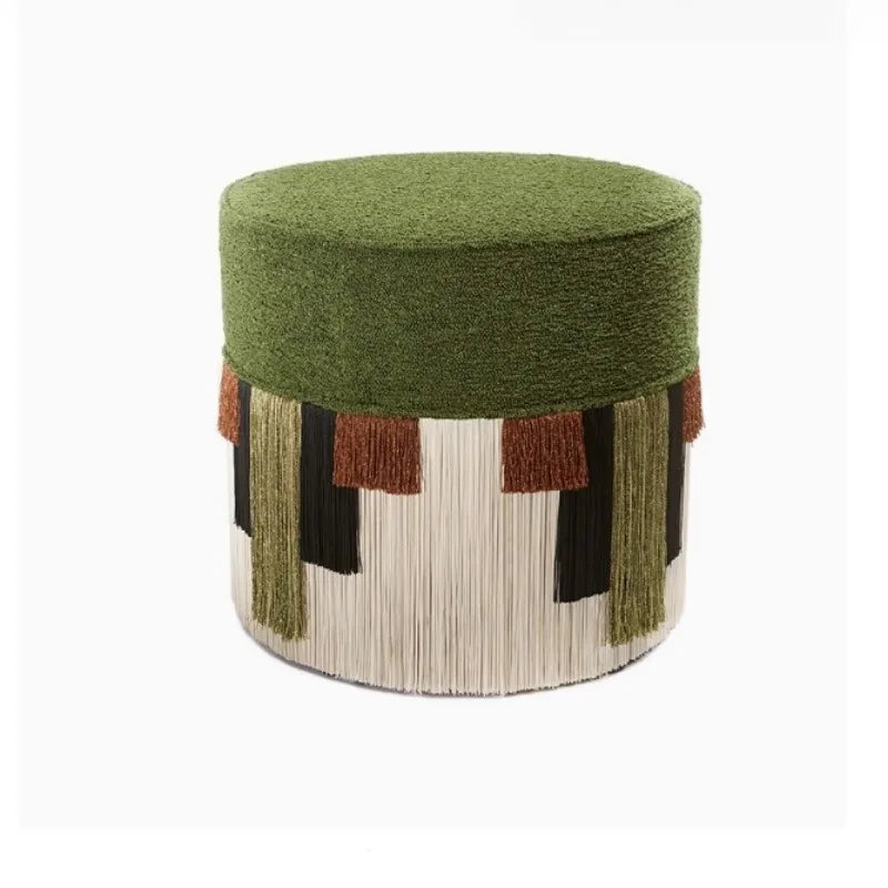 Designer Vintage Tassel Accent Stool Mid-Century Velvet Vanity