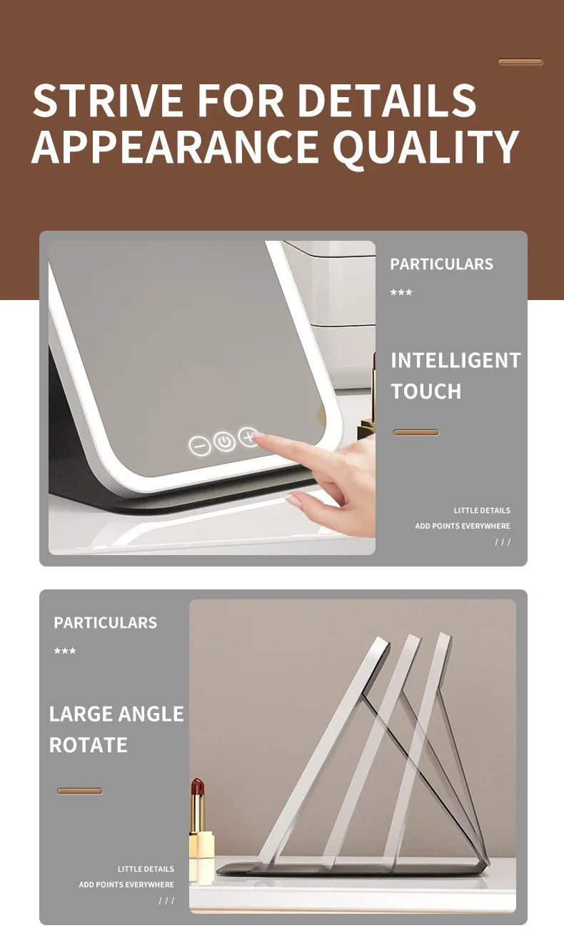 Led Lighted Makeup Mirror Foldable Rechargeable - Compact