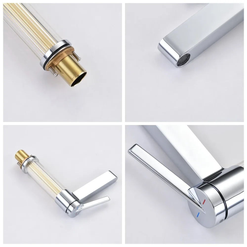 Yellow Bathroom Basin Faucet Acrylic Brass Cold Water