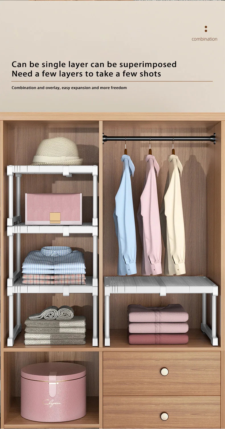 Wardrobe No-Punch Multi-Layer Retractable Adjustable Shelves