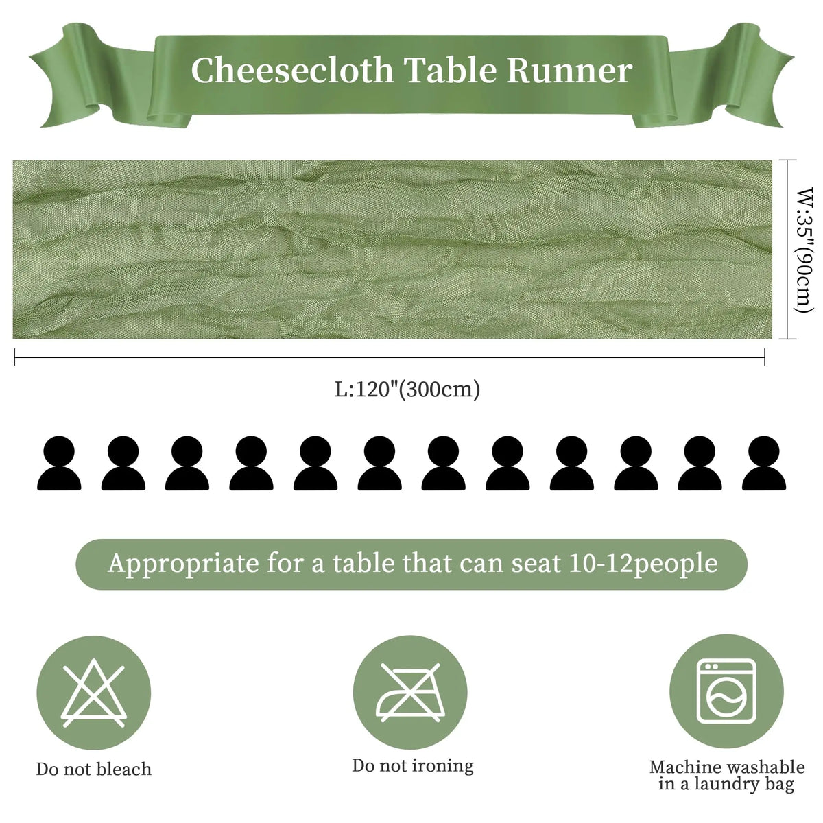 6-72pcs Sage Green Cheesecloth Table Runners Boho Gauze