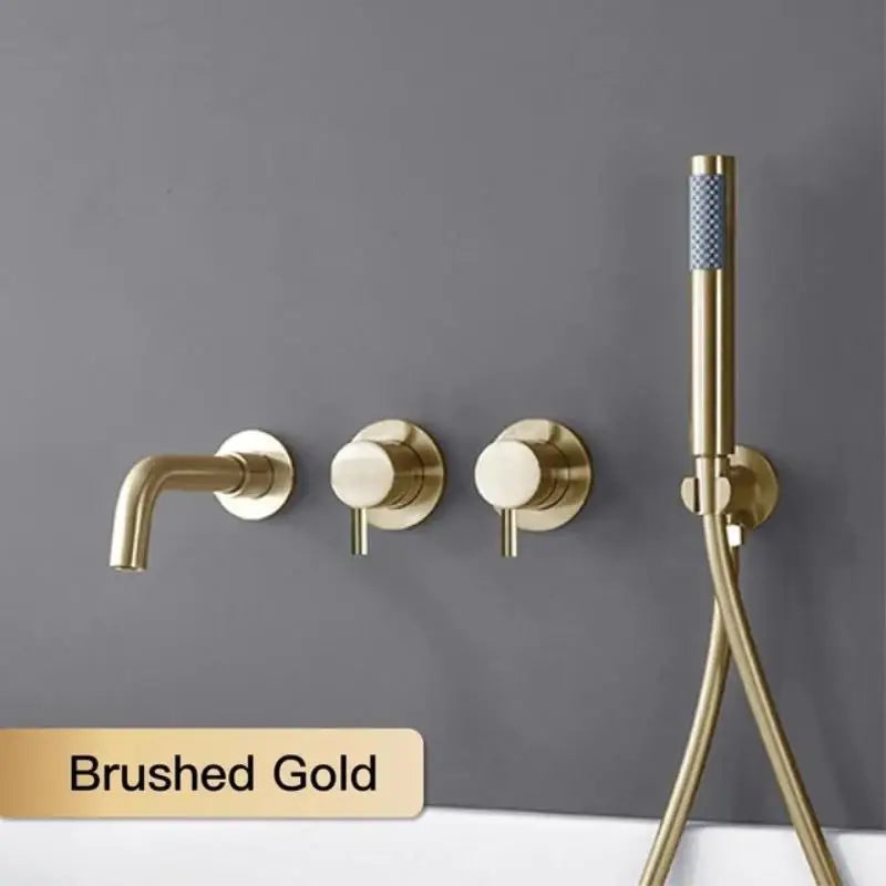 Brushed Gold Concealed Wall-Mounted Bathtub Faucet Gun Grey