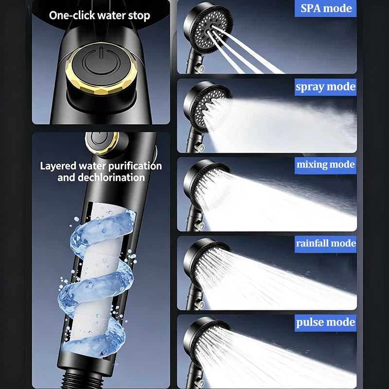 Modes High Pressure Turbo Shower Head Spa Massage
