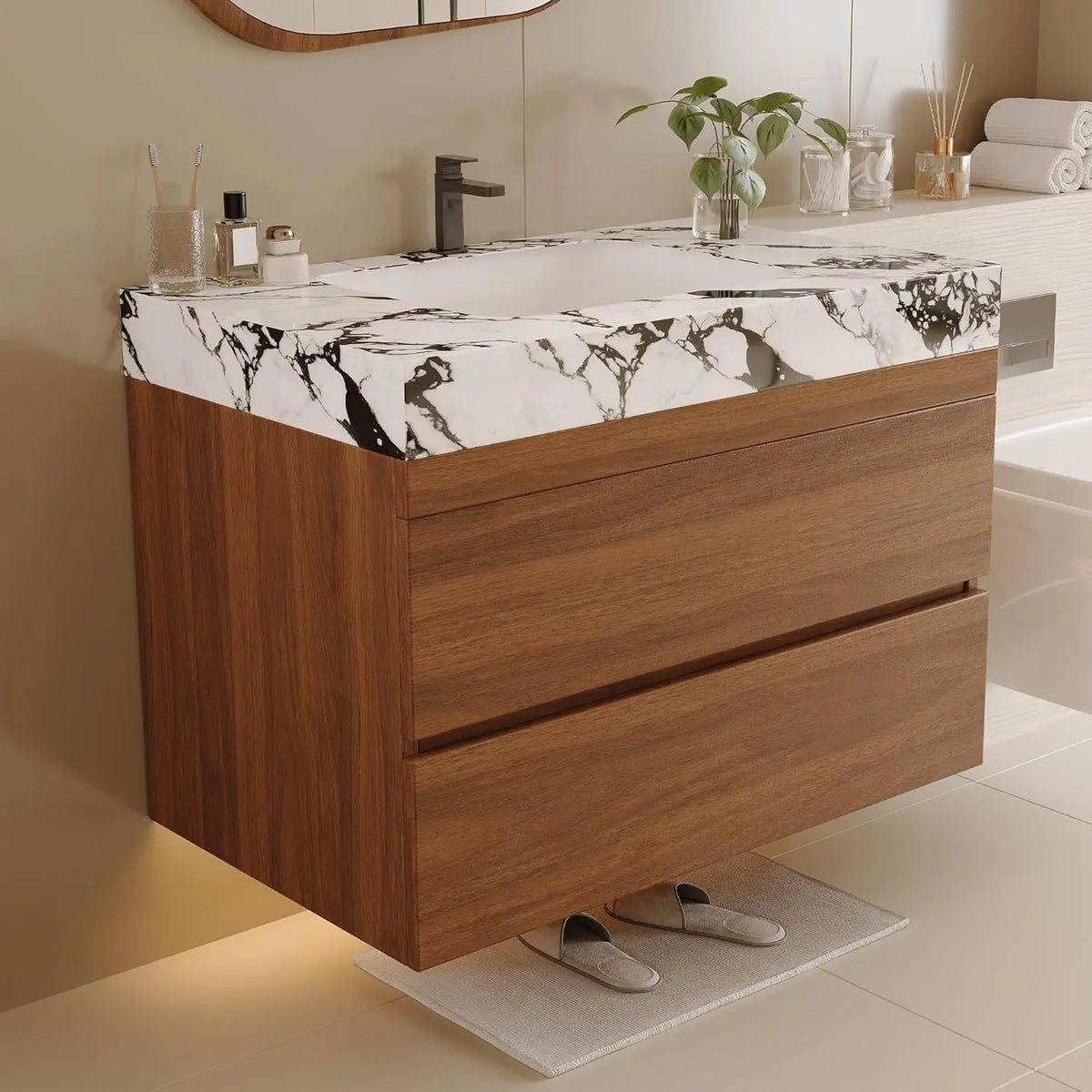 30 Modern Floating Bathroom Vanity Faux Marble Top