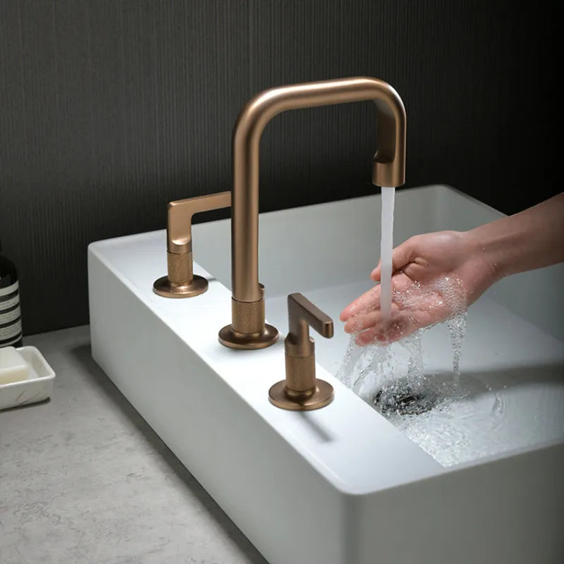 Brushed Rose Gold Widespread Basin Faucet Total Brass