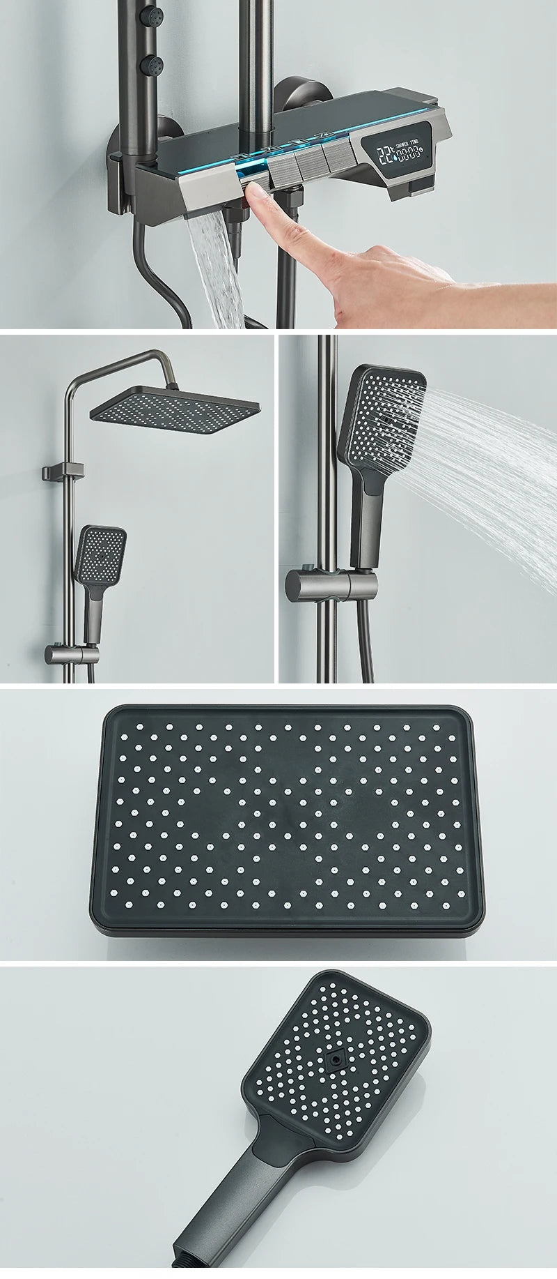 Rozin Gray Bathroom Shower Faucet Smart Digital Display