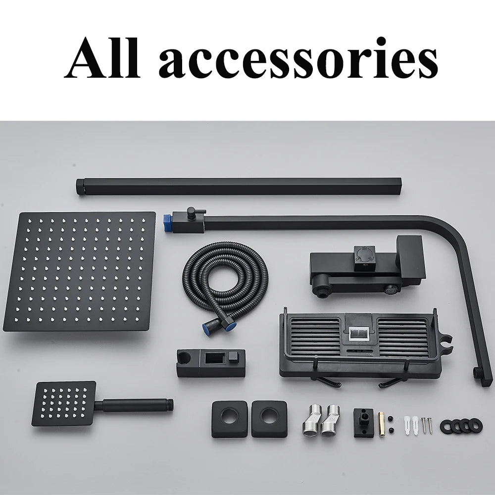 Black Brass Shower Faucet Sets Rainfall Bathtub Tap