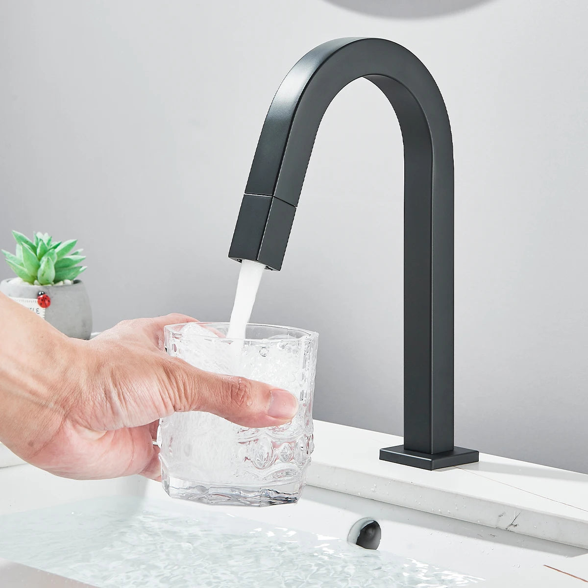 Fmhjfisd Basin Sink Faucet Black/Chrome Deck Mount Cold