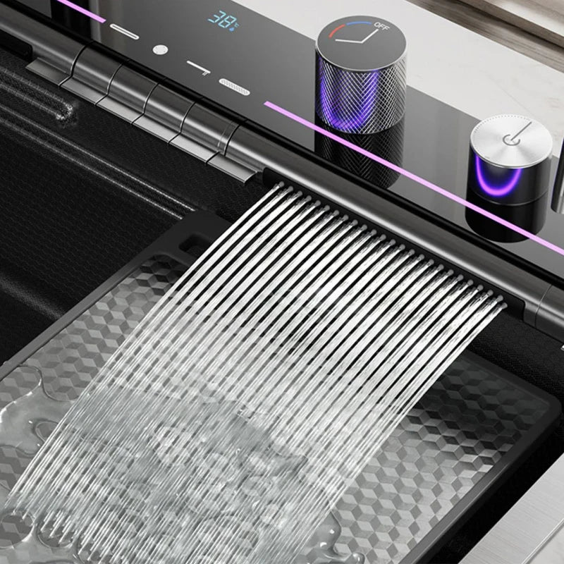 Grey Stainless Steel Waterfall Sink Large Slot Integrated