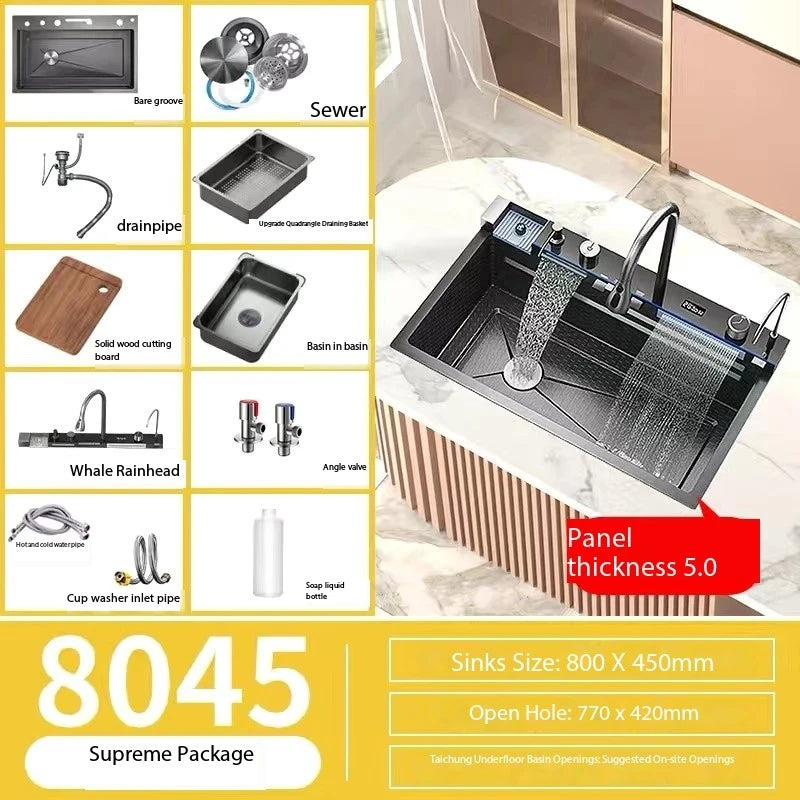 0mm Double Waterfall Sink Embossed Stainless Steel Sink