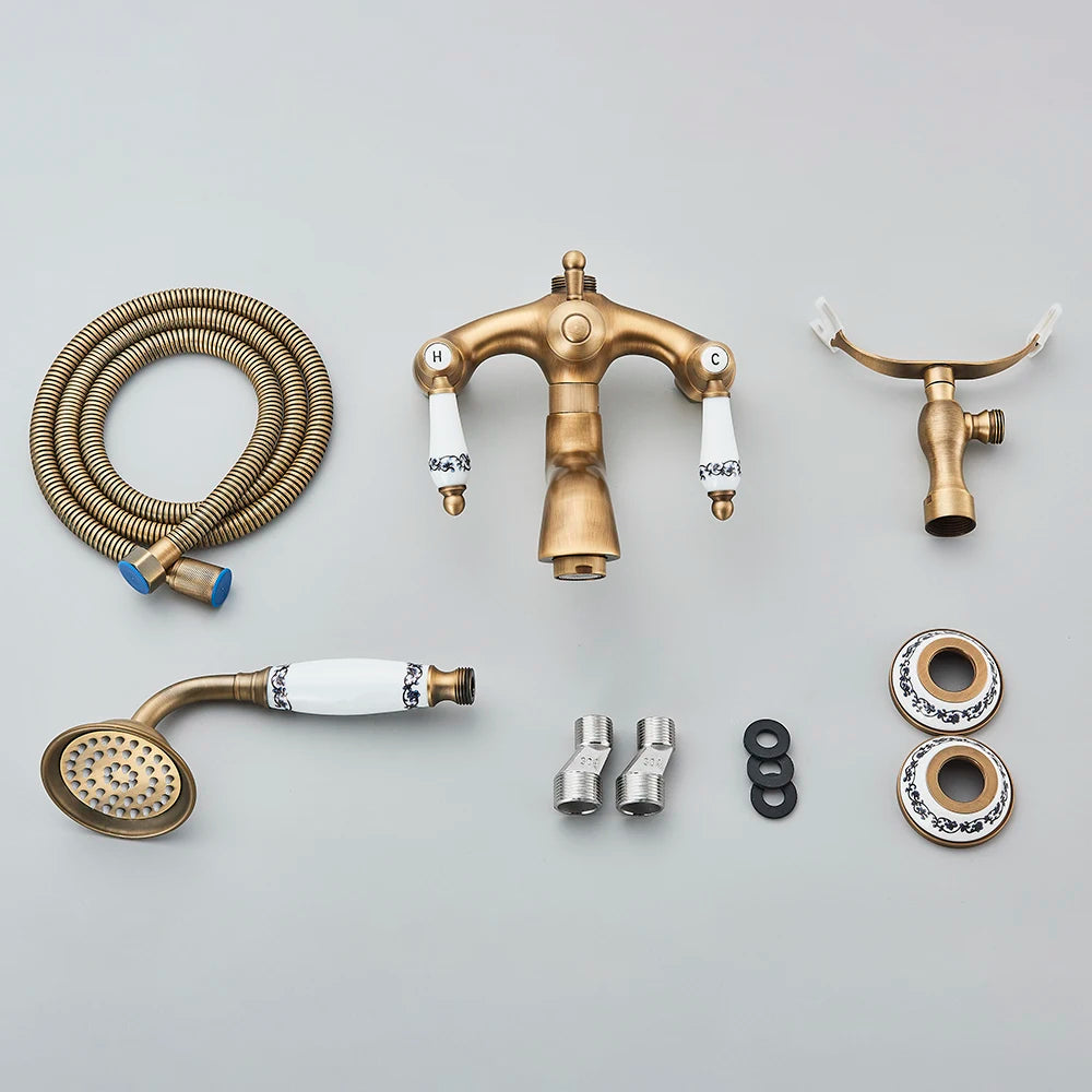 Retro European Bathtub Shower Faucet Handled Handshower Ceramics