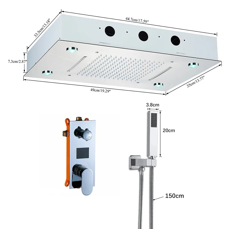 Ceiling Led Rainfal Shower Head Smart Remote Control