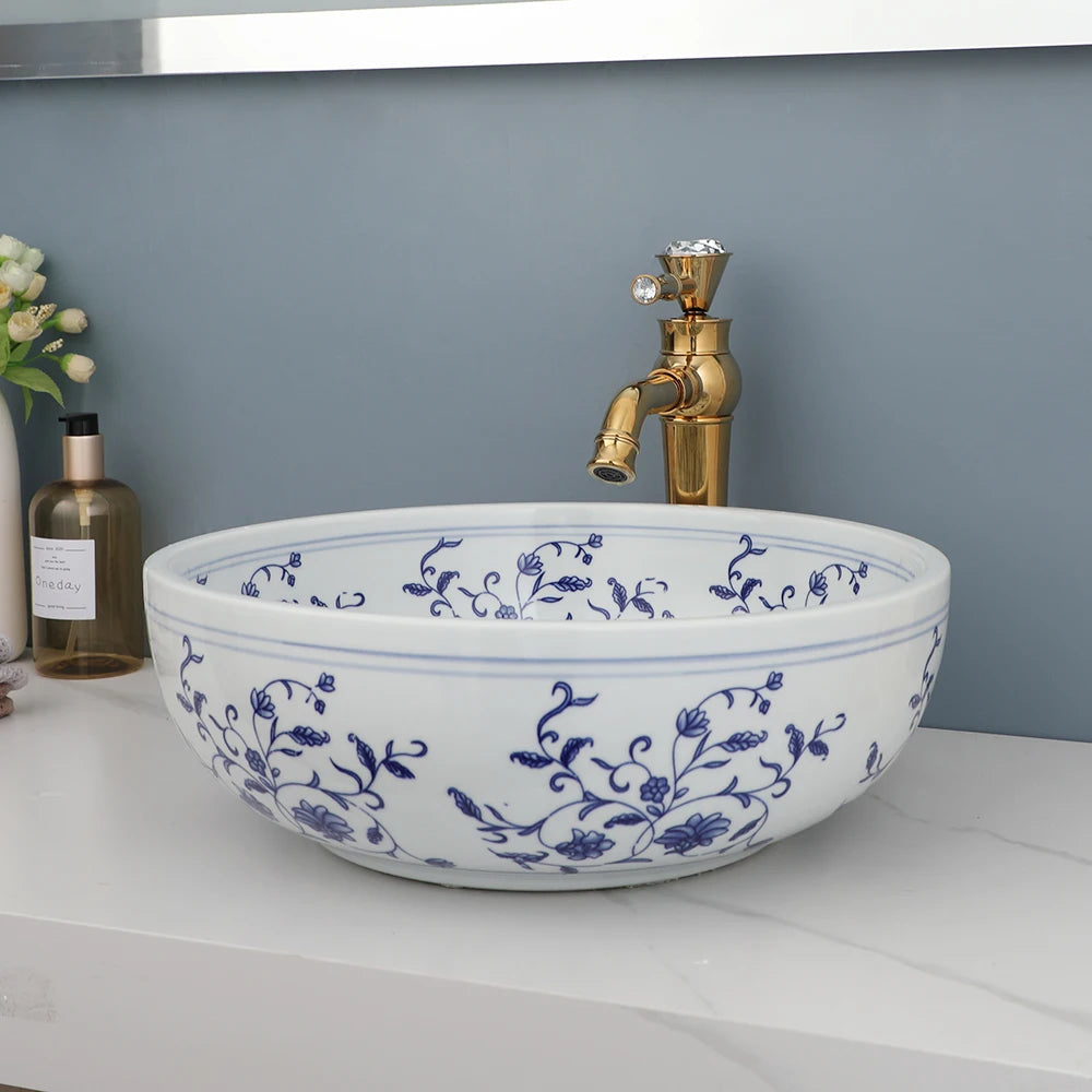 Zappo Bathroom Basin Sink Faucet Combo Ceramic Round