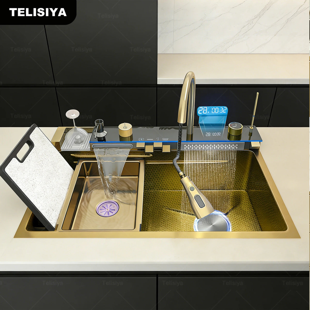 Stainless Steel Waterfall Sink Large Slot Integrated Sinks