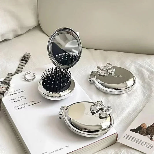 Mini Silver Folding Comb Makeup Mirror Women Girl