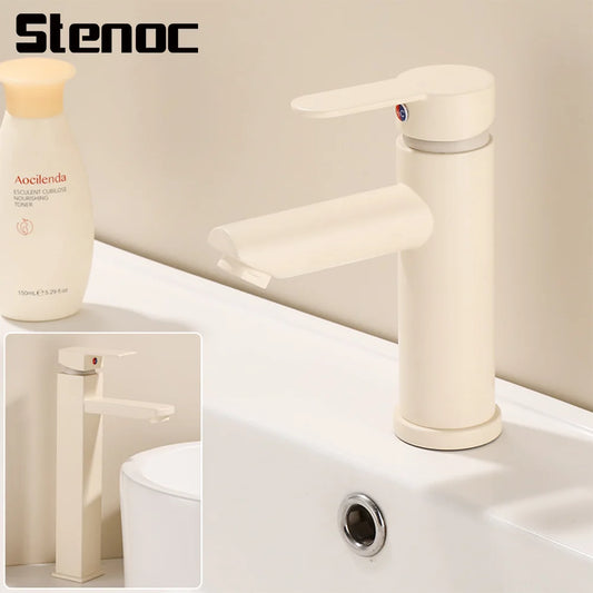 Milk White Handle Deck Mounted Basin Sink Faucet
