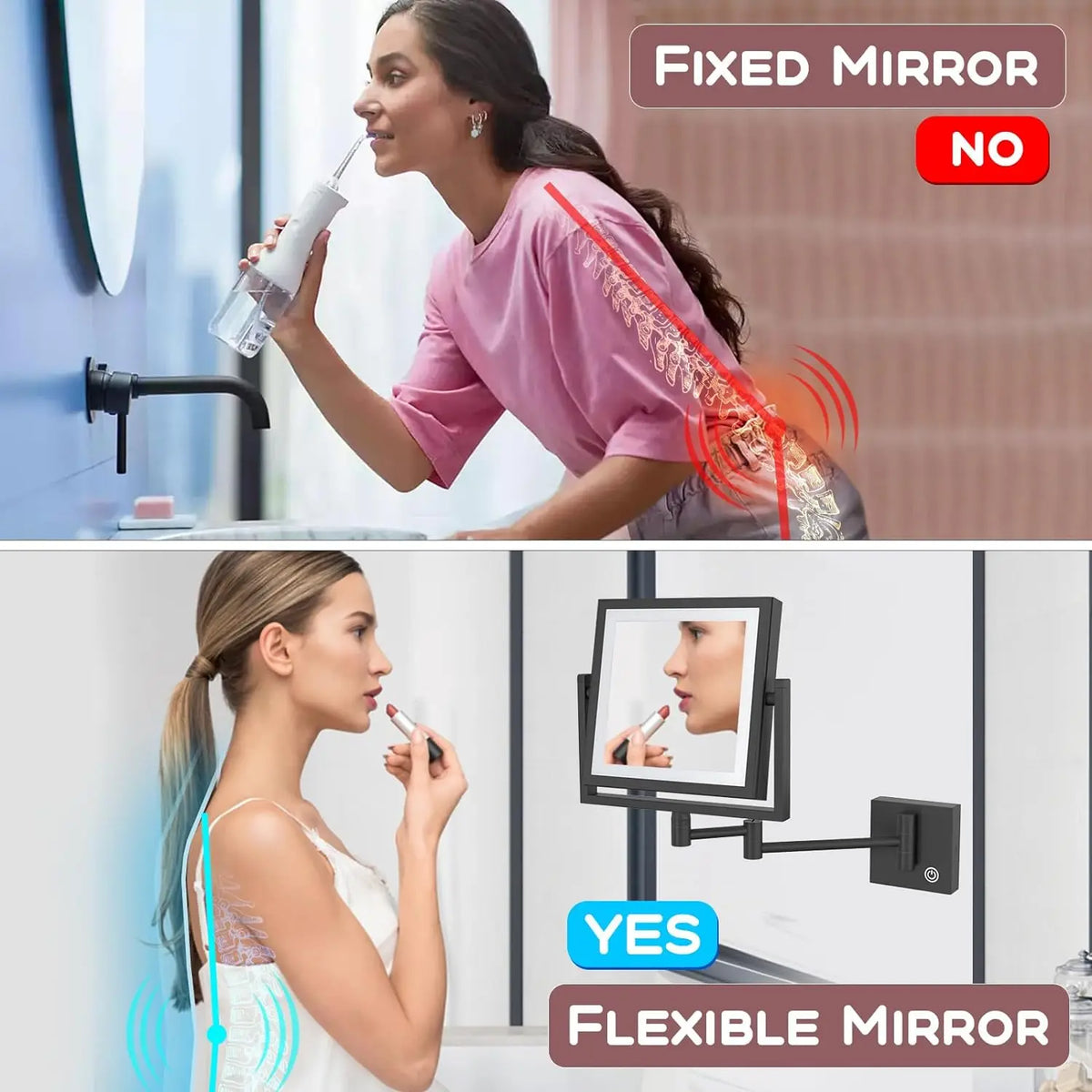Square Touch Led Folding Bathroom Mirror 3x Magnifying