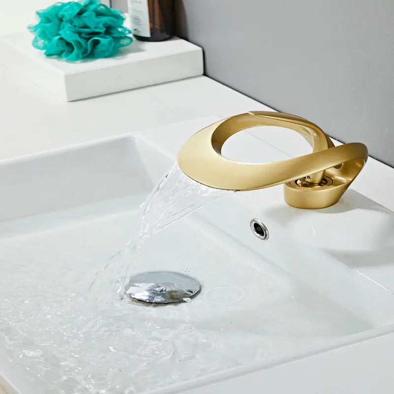 Black Bathroom Basin Taps Handle Waterfall Faucet Solid