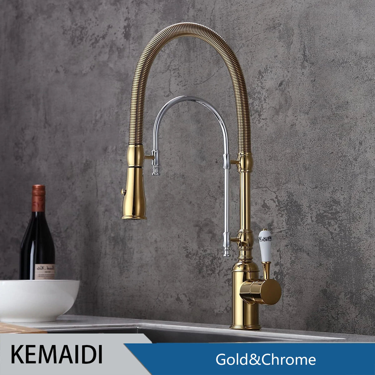 Kemaidi Golden Spring Pull Down Sink Faucet &