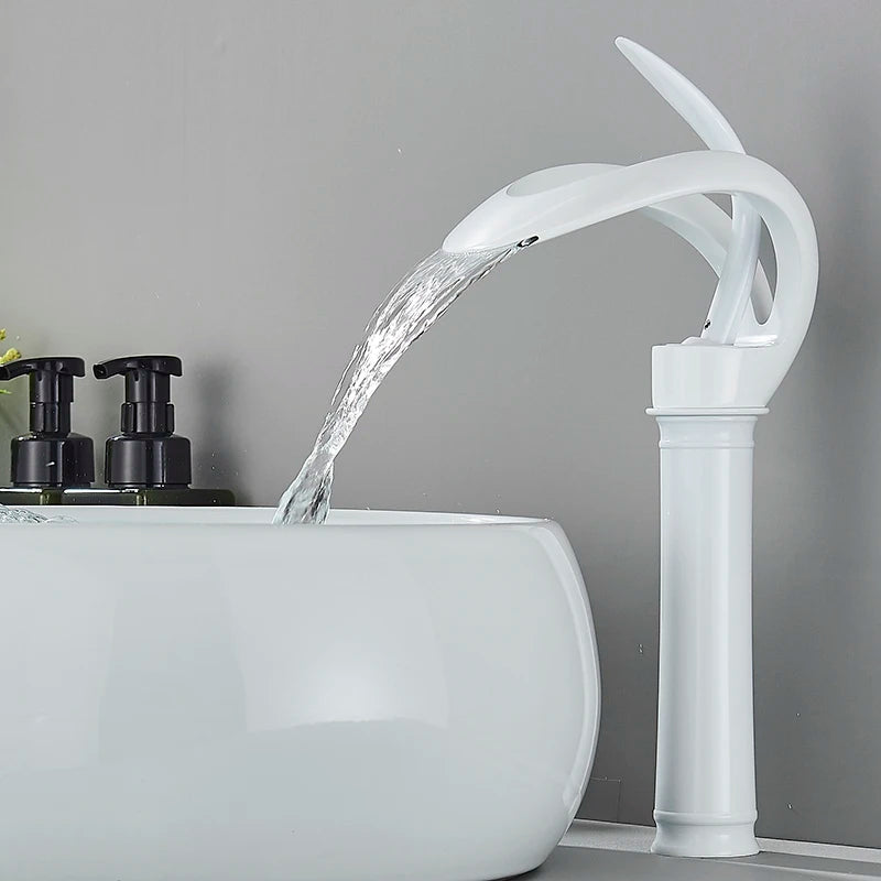 Black Bathroom Basin Taps Handle Waterfall Faucet Solid