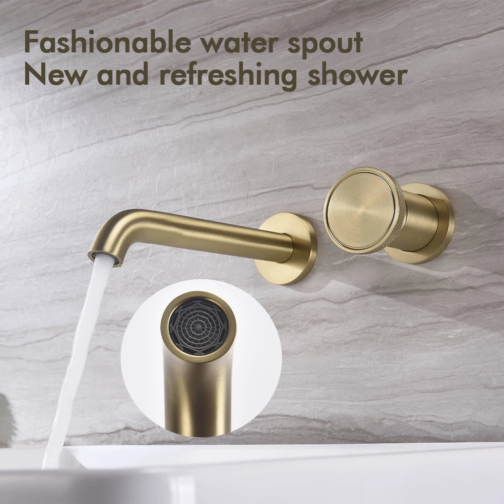 Brushed Gold Basin Faucet Recessed Control Switch Tap