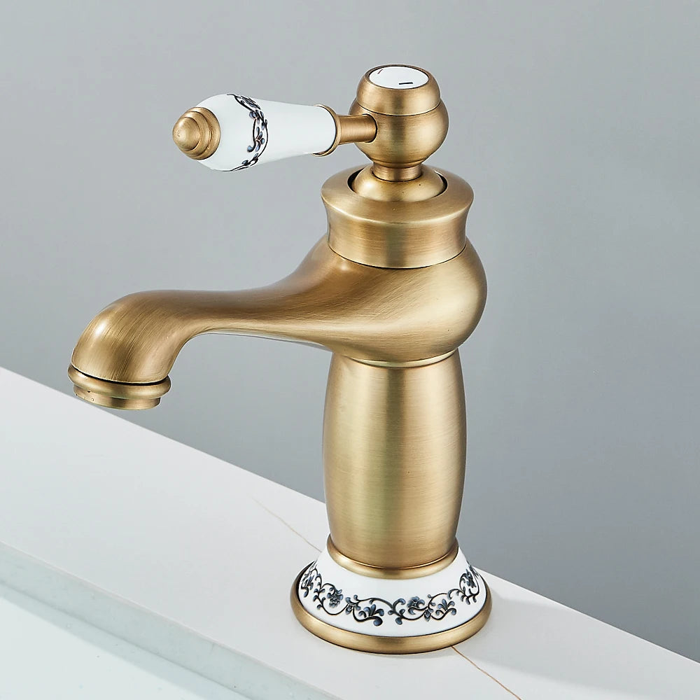 Quyanre Retro Antique Brass Basin Faucet Handle Mixer