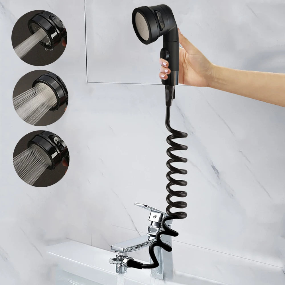 Black Silver Faucet Extender Shower Head Sink Basin
