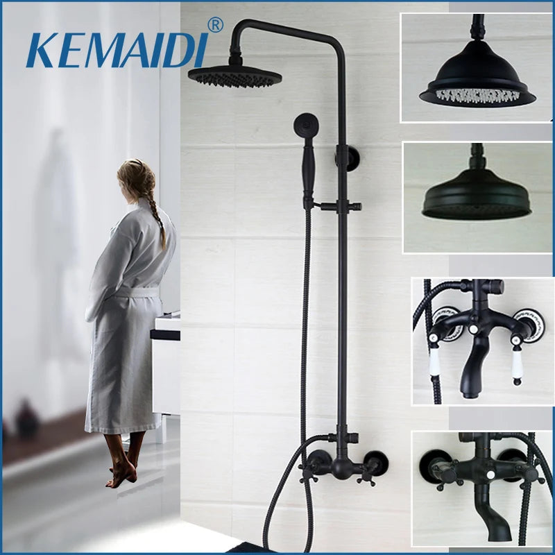 Kemaidi Bathroom Black Shower Wall Mounted Rainfall Shower