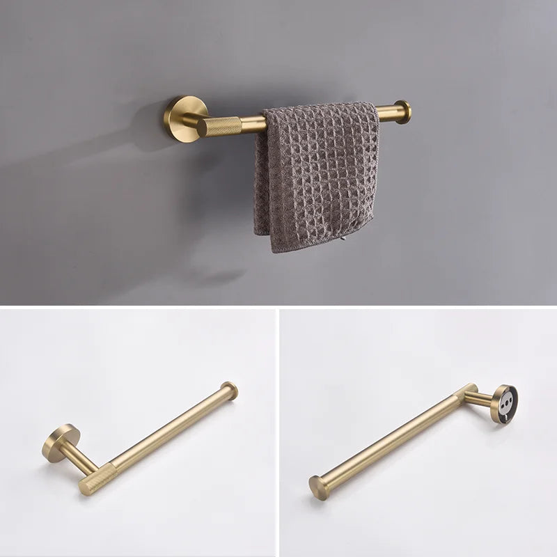 Bathroom Hardware Brushed Gold Knurled Brass Kit Towel
