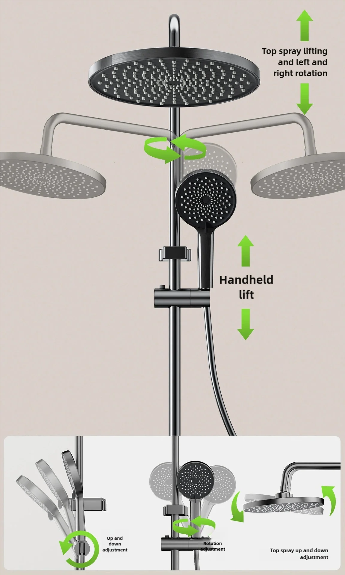 Gray Bathroom Shower Rainfall Shower Faucet Apartment Hotels