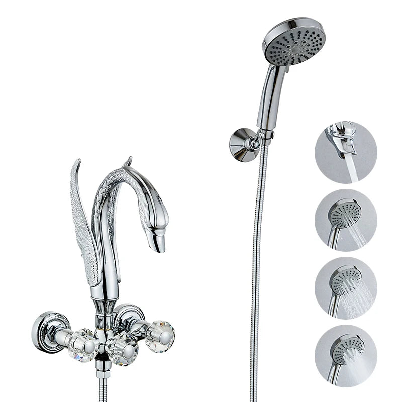 Ellen Bathtub Faucet Gold Swan Hand Shower Wall