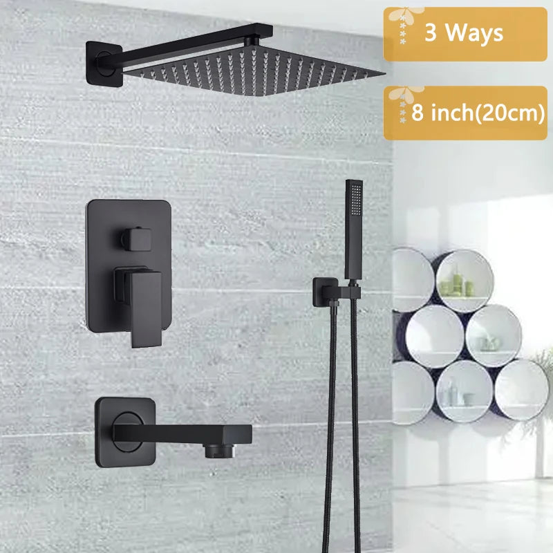 Matte Black Bathroom Shower Faucet Orange Box Rain