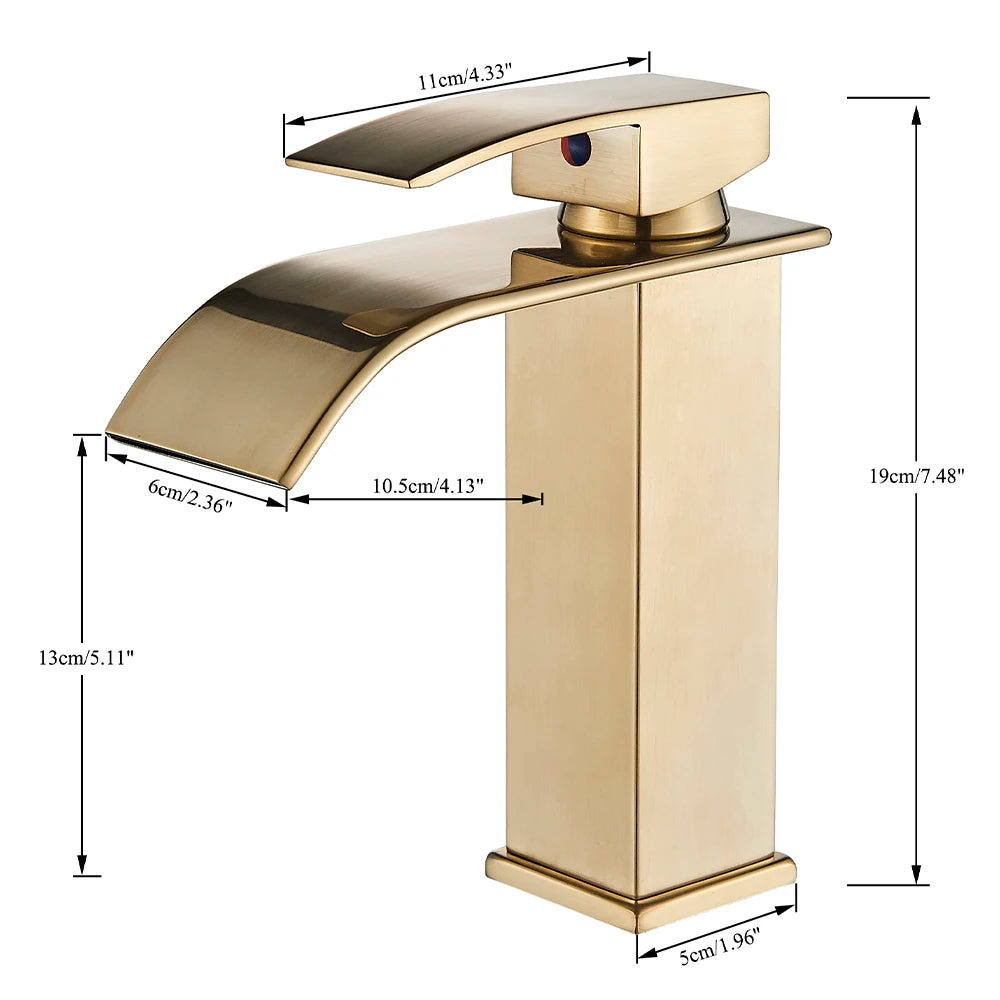 Brushed Gold Basin Sink Faucet Waterfall Outlet Vanity