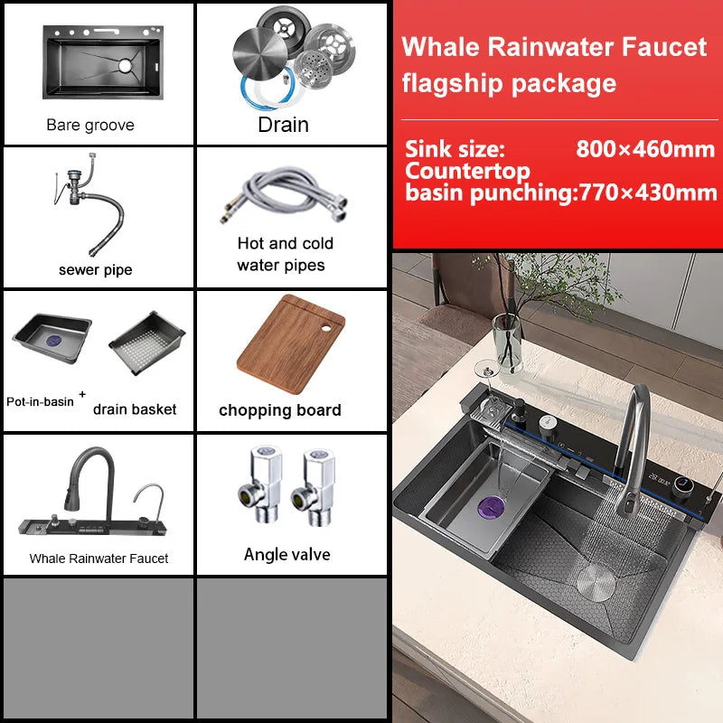 Stainless Steel Sink Waterfall Wash Vegetables Basin Smart